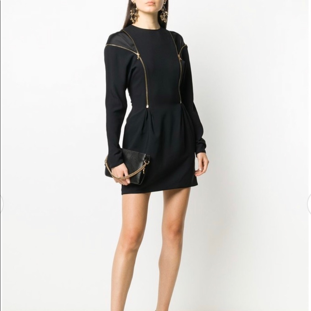 Versace black long sleeve round neck zipper medusa dress sz US6,Eu 40 NWT